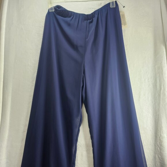 Alex Evenings Blouse Pants Set Women Dark Navy Tiered Hem Round Neck Floral - Picture 5 of 16